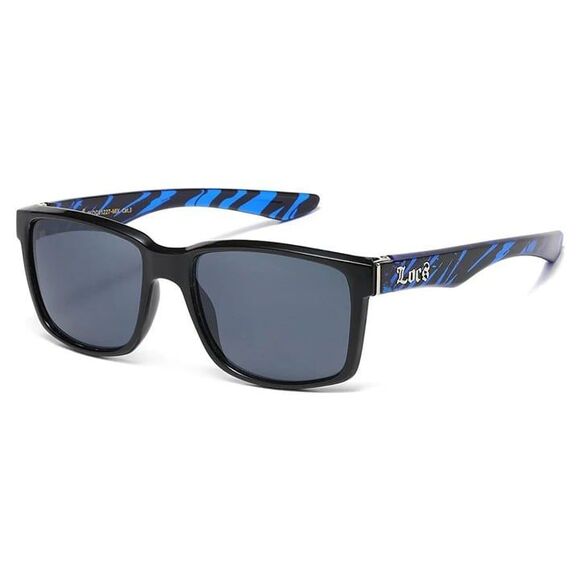 Locs Shades Blue Striped Arms Glasses Dark Lens  Cholo Black OG Sunglasses - Picture 1 of 2